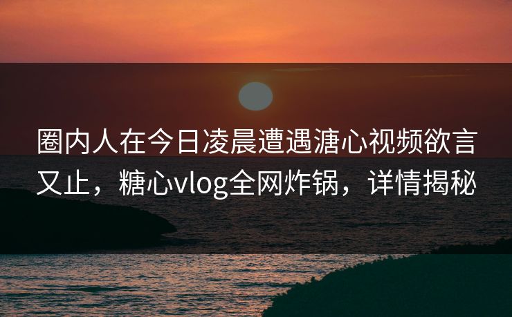 圈内人在今日凌晨遭遇溏心视频欲言又止，糖心vlog全网炸锅，详情揭秘