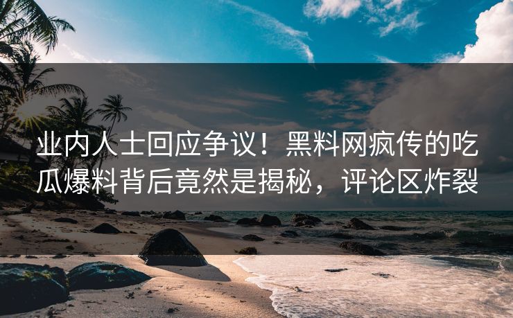 业内人士回应争议！黑料网疯传的吃瓜爆料背后竟然是揭秘，评论区炸裂