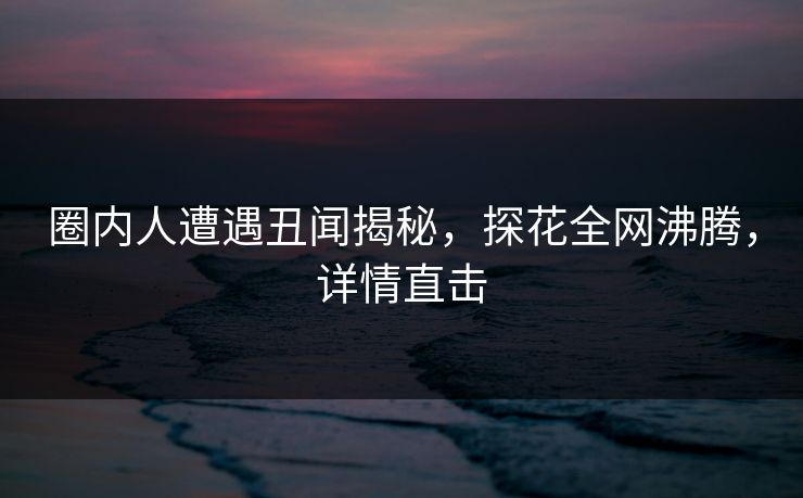 圈内人遭遇丑闻揭秘，探花全网沸腾，详情直击