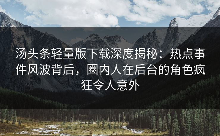 汤头条轻量版下载深度揭秘：热点事件风波背后，圈内人在后台的角色疯狂令人意外