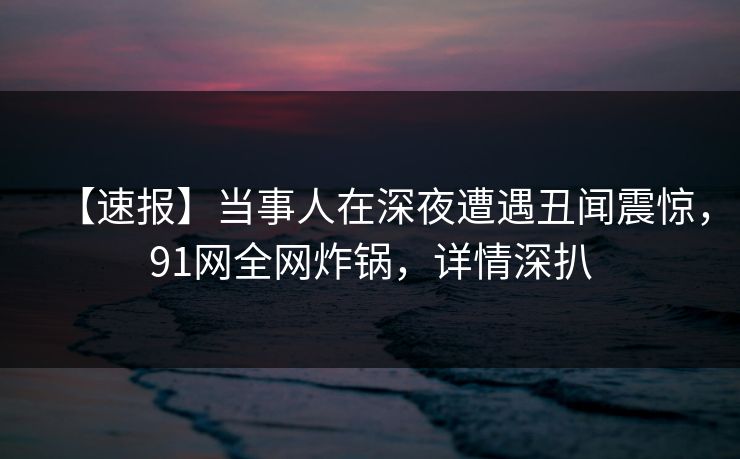 【速报】当事人在深夜遭遇丑闻震惊，91网全网炸锅，详情深扒