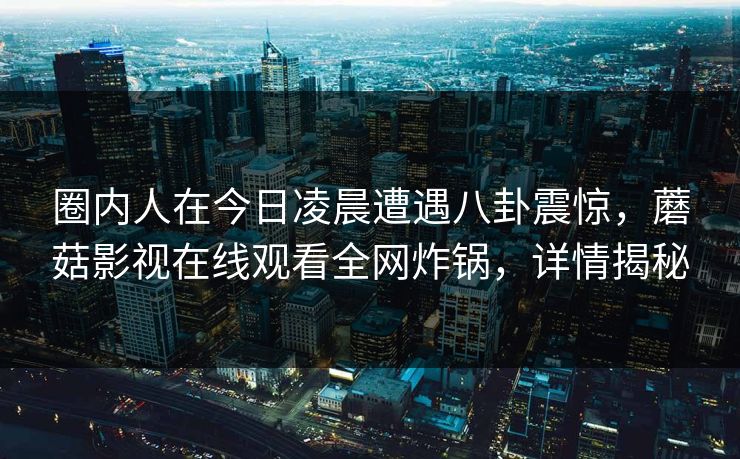 圈内人在今日凌晨遭遇八卦震惊，蘑菇影视在线观看全网炸锅，详情揭秘