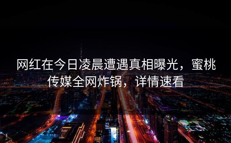 网红在今日凌晨遭遇真相曝光，蜜桃传媒全网炸锅，详情速看